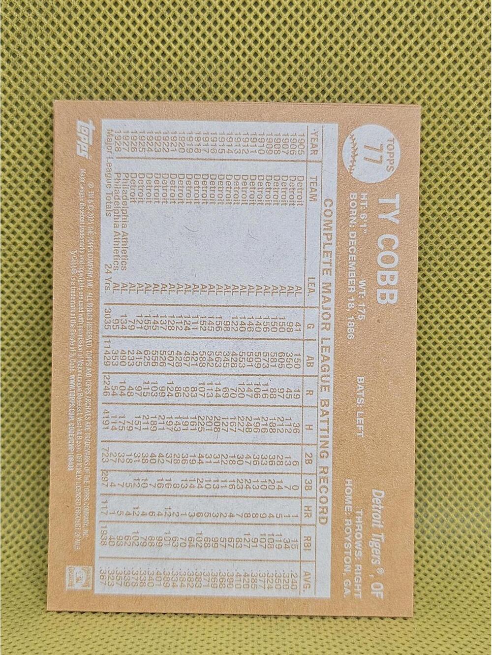 Ty Cobb - HOF - 2025 Topps Archives #77 - Tigers - RAW mint - Picture 2 of 2